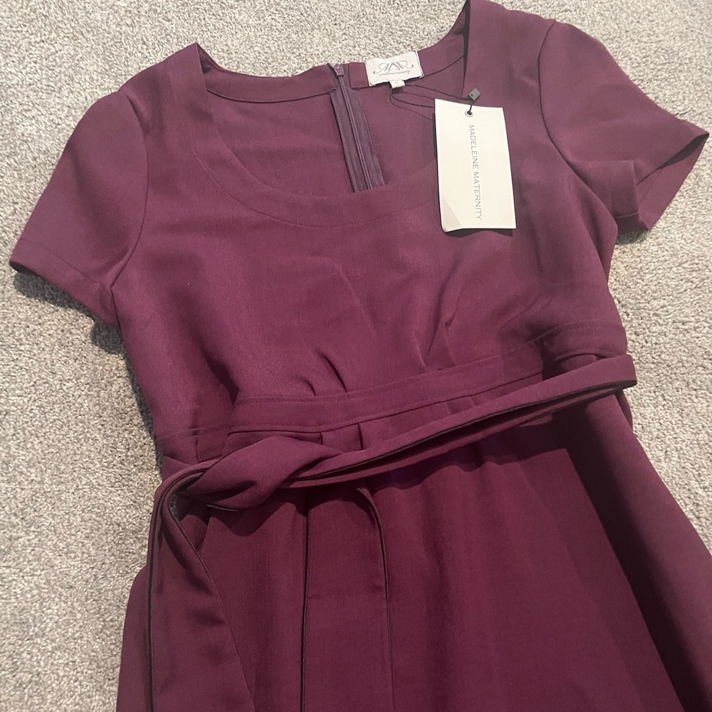 Madeline maternity purple maternity work dress with tie belt